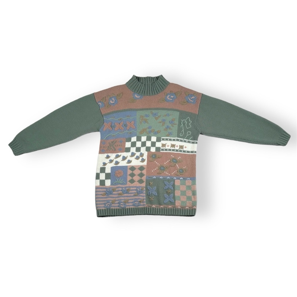 80’s Green Patchwork Sweater